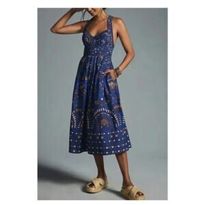 Anthropologie Midi Dress NWT Size 6 Blue Printed Coquette Wedding Party LH